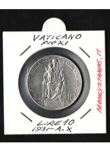 1931 Lire 10 Argento  Anno X  QSpl Argento Pio XI